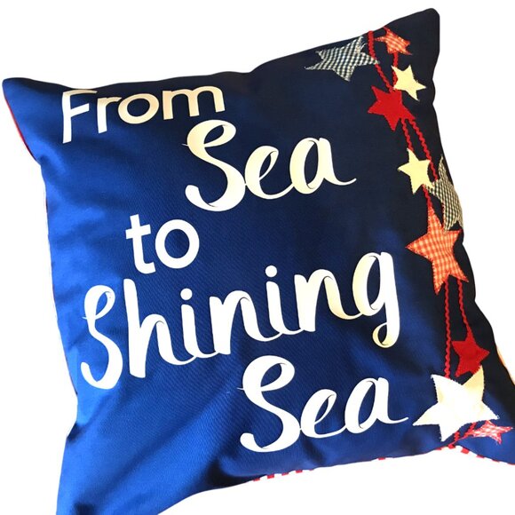 Patriotic Pillow Cover: Patchwork Stars, From Sea to Shining Sea Applique 18x18 - Picture 5 of 10